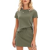 EXLURA Womens Summer 2 Piece Short Skirt Sets Short Sleeve Tshirt Matching Tennis Skort Cotton Airport Travel Vacation Outfit