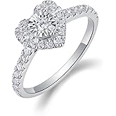 Sytaehi Sterling Silver Halo Lab Grown Diamond Engagement Ring, Pave Band