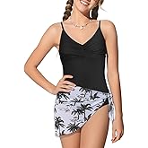 Summer Mae Girls Swimsuit One Piece Bathing Suit with Cover Up Skirt Twist Front Swimwear 9-16Y