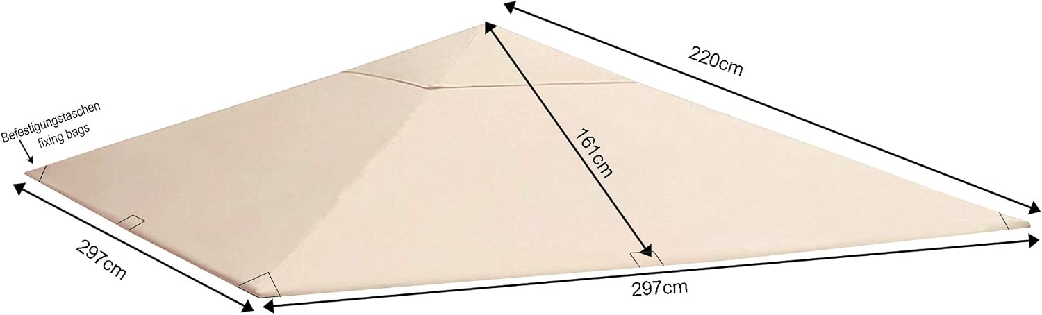 QUICK STAR Replacement Roof for Garden Gazebo 3x3m (9,7ft - 9,7ft) Beige, 3 x 3 m - 180g/m² - Image 3