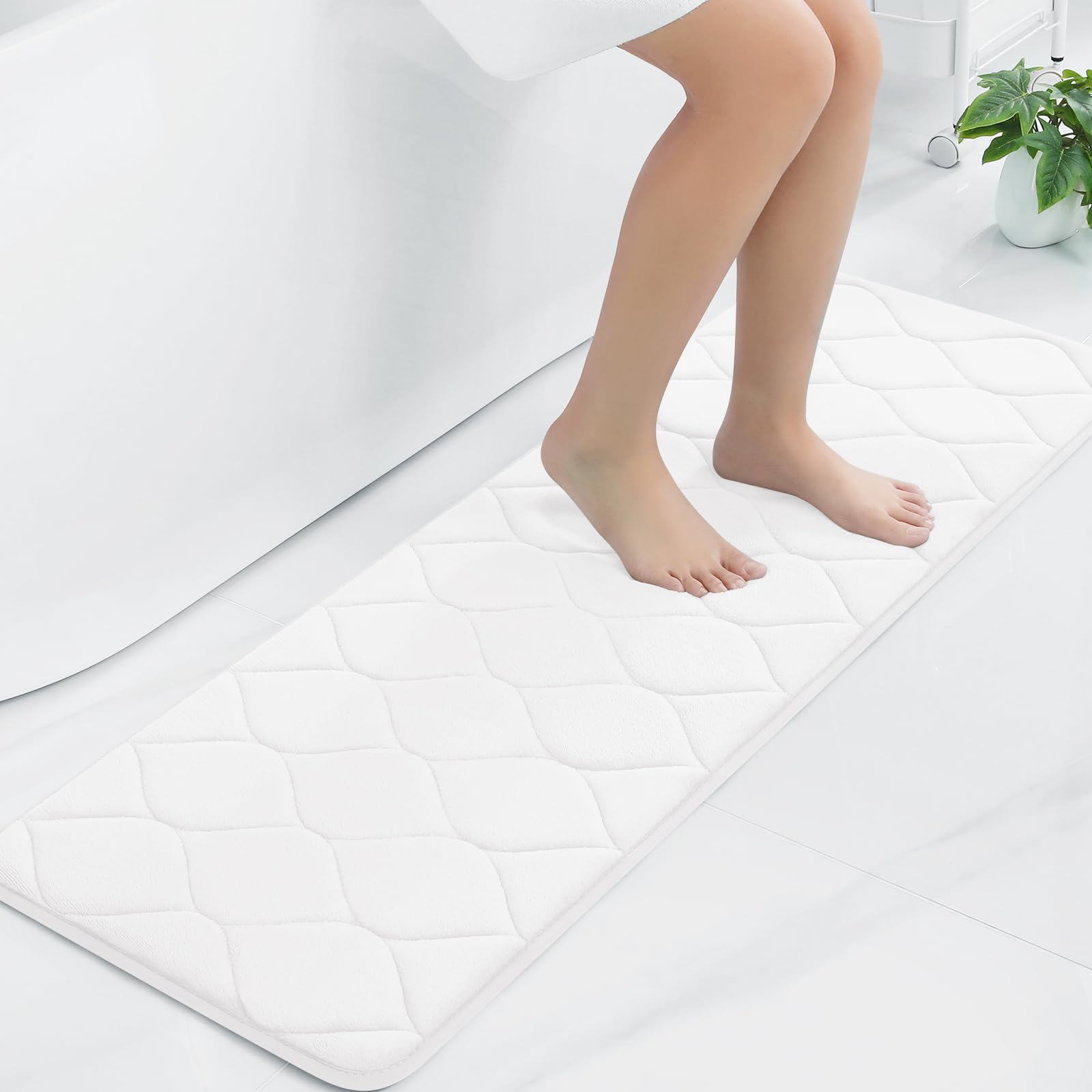 Photo 1 of Colorxy Memory Foam Bathroom Rugs, Ultra Soft & Non-Slip Bath Mat, Water Absorbent and Machine Washable Shower Bath Runner Rug for Kitchen Bathroom Floor Carpets, 47''x17'', White