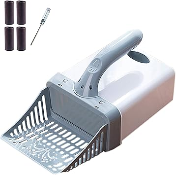 Amazon 猫砂 スコップ ケース付き お手入れ 猫 トイレ用スコップ 砂取り用品 2in1コップ ゴミ箱一体 猫の糞スクープ ペット用品 猫砂スコップ お掃除には欠かせない 片手 簡単 ゴミ袋付き 使いやすいペットトイレ用品 グレー ゴミ袋4巻と設置工具が無料 Dshome