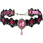 GYRMMUE Gothic Lace Choker Necklace for Women,Vintage Crystal Gems Collar Necklaces Punk Style Dark Vampire Bat Necklace Halloween Costume Party Jewelry