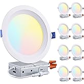 TORCHSTAR 8-Pack 5CCT 6 Inch Slim LED Recessed Lighting with J Box, Anti-Glare Baffle Trim, 12W 1000LM, Aluminum CRI90 Dimmable Ceiling Downlight, Air Tight & IC Rated, 2700K3000K3500K4000K5000K, ETL