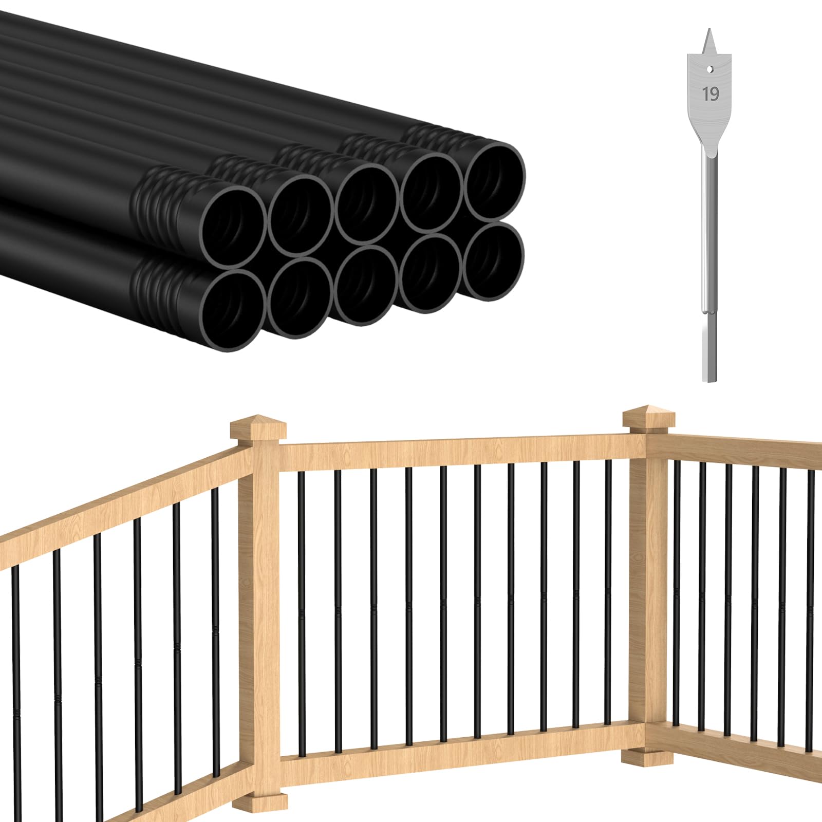 Photo 1 of 10 Pack 32" H Round Tube Deck Balusters, 3/4" Diameter Hollow Round Black Balusters for Deck Railing, Metal Deck Baluster Staircase Spindles for Railing Fencing Porch