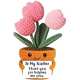 Skyists Teacher Appreciation Gifts, Mini Crochet Tulip Flowers with Thank You Card, Teachers Gifts for Women, Gift for Birthday Graduation Back to School Thanksgiving Halloween Christmas, Desk Decor