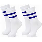 Syhood 2 Pairs Women's Striped Crew Socks Cozy Casual Cotton Breathable Socks for Women Retro Athletic Unisex