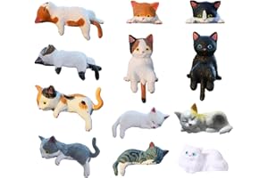 Mini Cat Desk Figurines, Mini Cat Desktop Ornament, 12PCS Resin Cats Figures Desk Ornament, Cute Accessories for Computer Mon