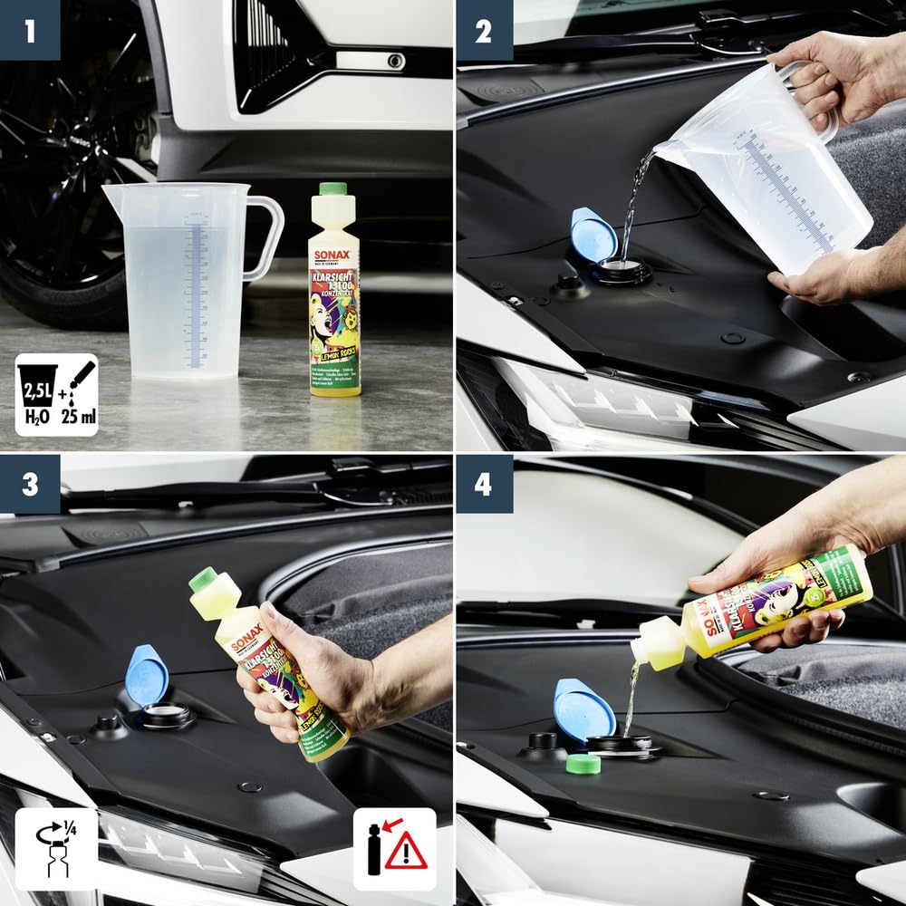 SONAX KlarSicht 1:100 Konzentrat Lemon Rocks (250 ml) Scheibenreiniger beseitigt sekundenschnell Insekten, Schmutz, Blend- & Schmierfilme | Art-Nr. 03701410 5