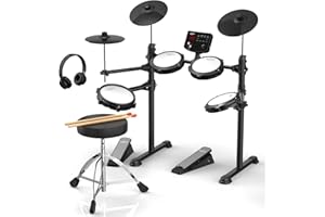 AiJoy Electronic Drum Set for Beginners with 4 Quiet Mesh Pads, 2 Cymbals w/Choke, 200+ Sounds, USB MIDI, Includes Throne, Sticks & Headphones, Perfect Kit for Kids & Gifts