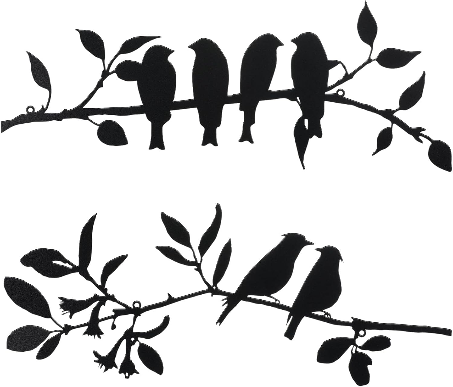 Plaques & Wall Art - 2 Pcs Metal Birds Wall Art Vivid Birds on Branch Metal Birds Wall Decor Hanging Leaves with Birds Outdoor Wall Decor Rustic Bird Decor Leaf Wall Decor or Balcony Garden Indoor Outdoor Decor(Black)