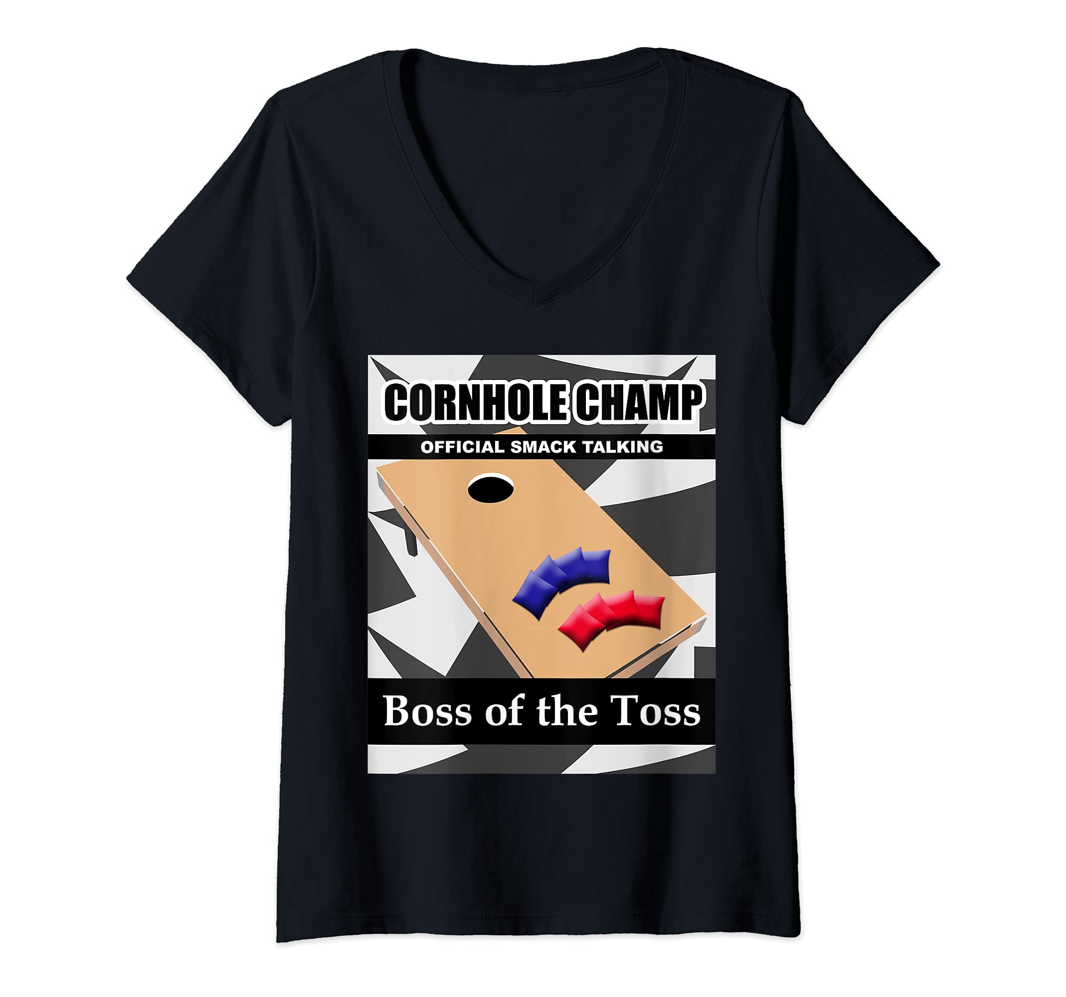 Womens Funny Cornhole Corn Hole Player Bean Bag Toss Baggo Game V-Neck T-Shirt