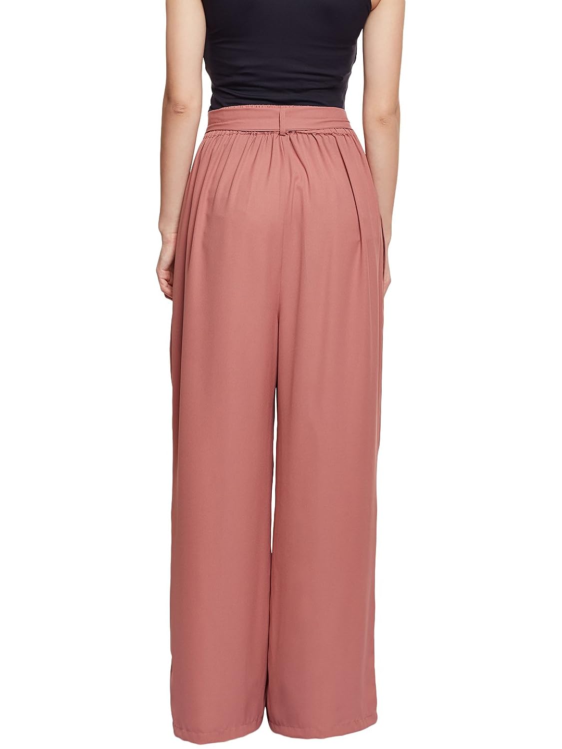 tan colour solid high waist wide leg trouser