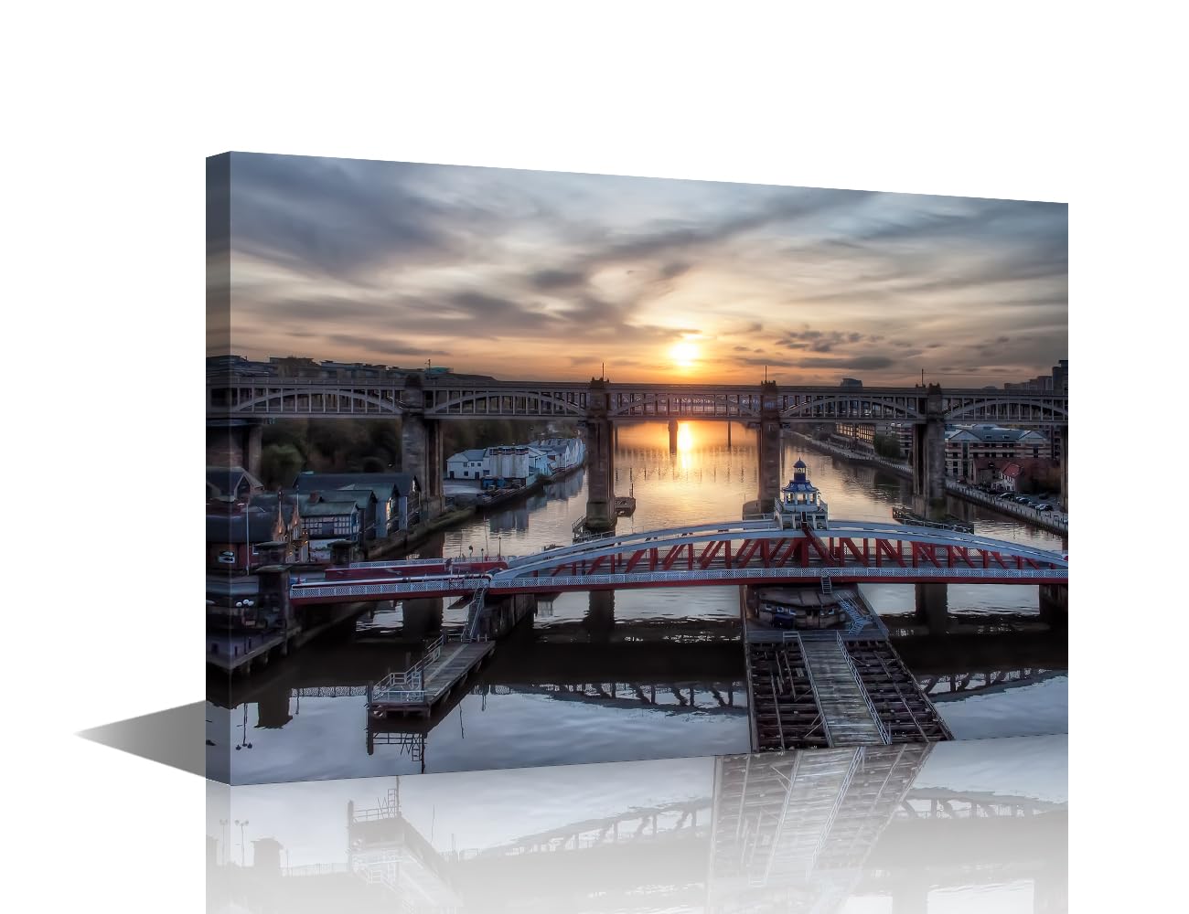 Home Decor Wall Art Newcastle UK Wall Paintings High Level Bridge Pictures for Living Room 1 Piece River Tyne Artwork for Home Walls Wooden Framed Gallery-Wrapped Ready to Hang (16''Wx 24''H)