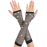 Kakaco Women Black Fishnet Gloves Rhinestone