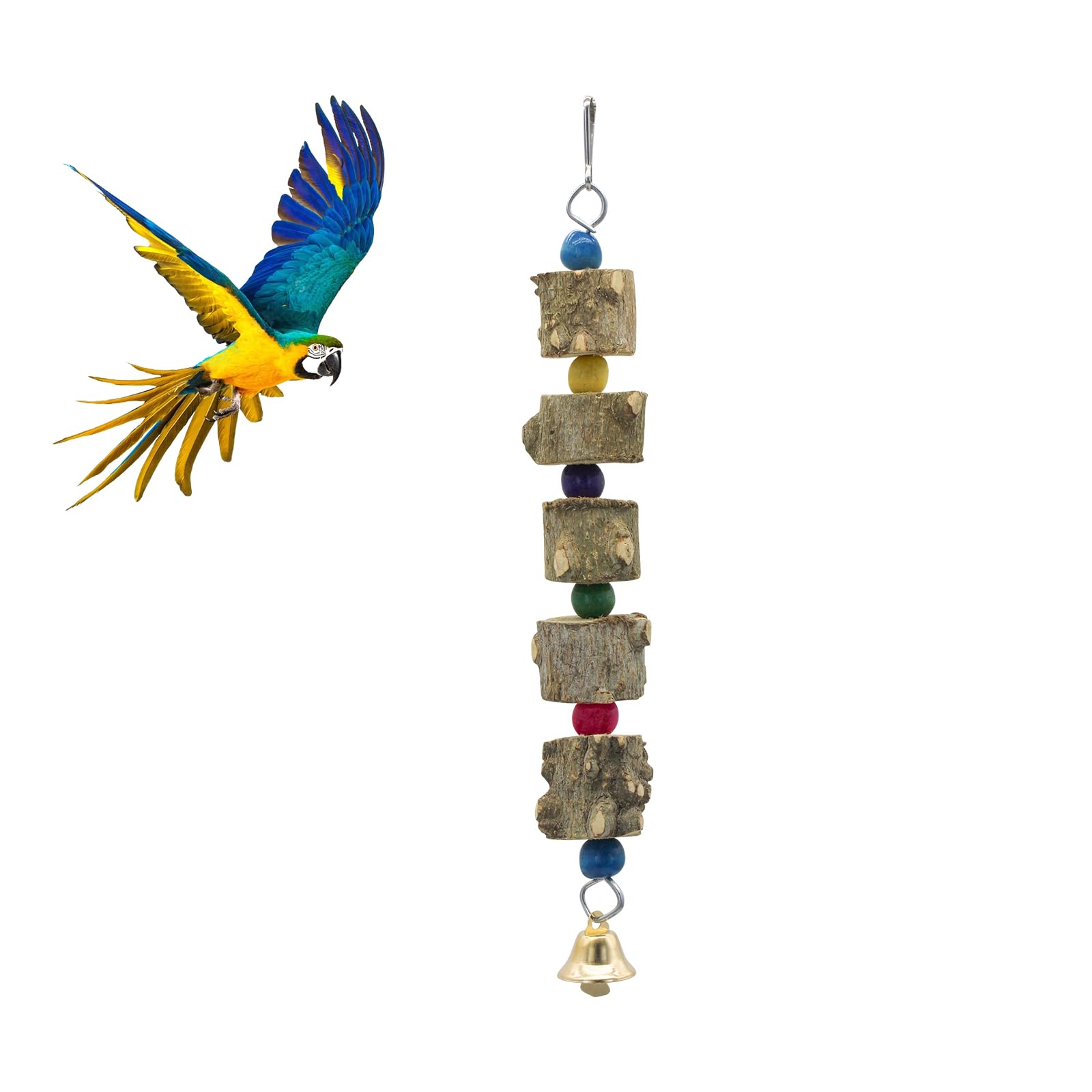 LuckyOpt Chewing Toy for Parrot, 5 Layer Wooden Blocks Colourful Beads Budgie Toys Bird Toys for Caged Birds, Natural Pepper Wood Cage Hanging Toy with Bell for Small Birds Parrot