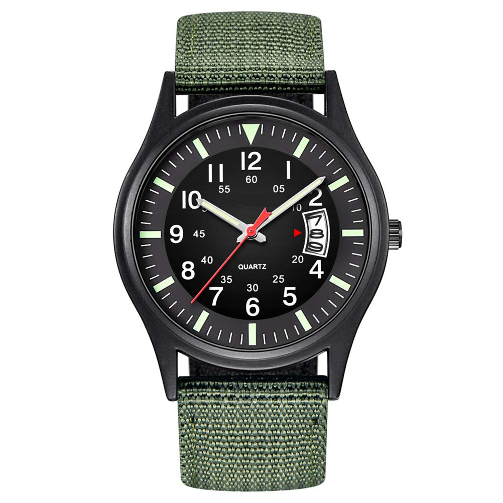Macabolo men's army tactical field sport analogue watch, work watch, waterproof, outdoor casual quartz wrist watch for men, Green, Bracelet