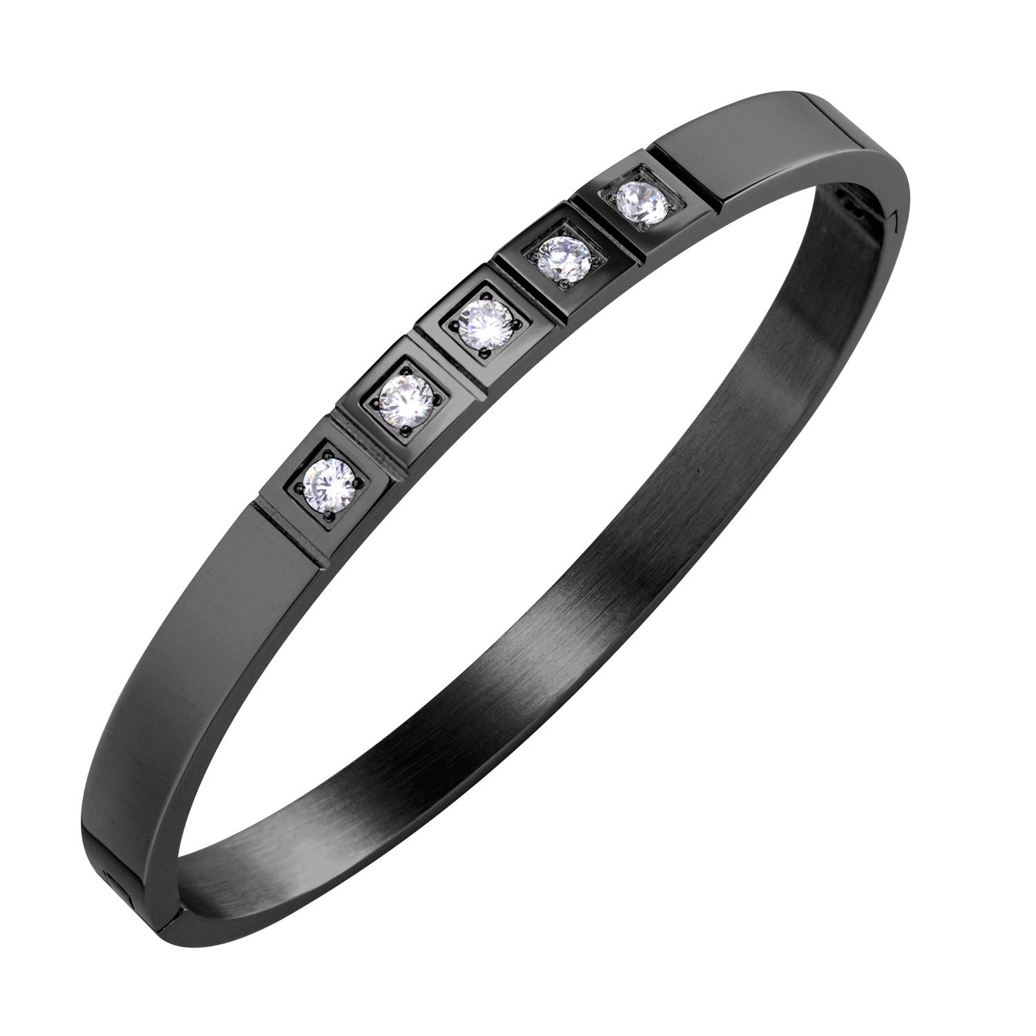 555Jewelry Stainless Steel Cubic Zirconia Cuff Hinged Bangle Bracelets for Women, Designer Inspired Cuff Bangle Bracelets for Women, Bracelets for Men, Black