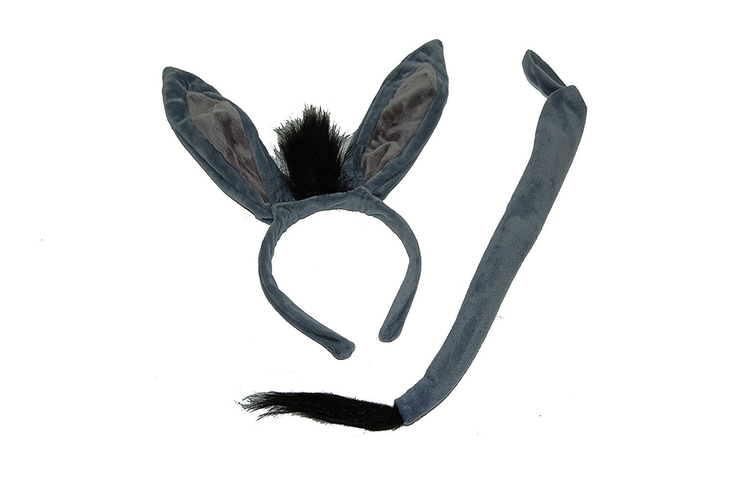 Animal Ears and Tail Set Grey Donkey Fancy Dress Accessory Plush Halloween