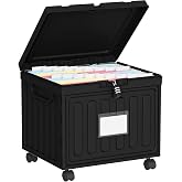 Oterri Lockable File Box with Wheels, Letter-Size Plastic Storage with Lid | Rolling Filing Cabinet, handle, combo lock,Assembly, 4 smooth-rolling casters, water-resistant, dustproof, fits home/office