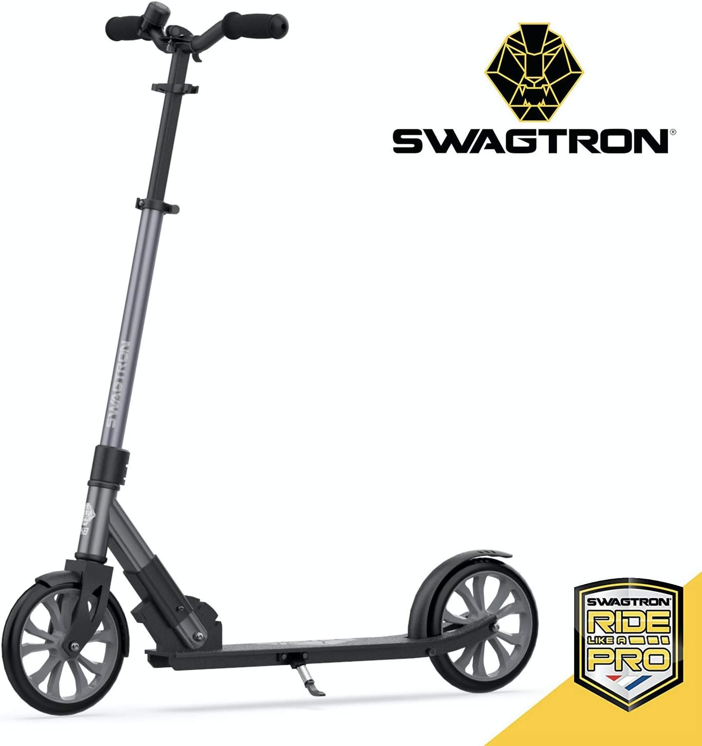 Swagtron Commuter Kick Scooter for Adults, Teens | Foldable, Lightweight w/ABEC-9 Wheel Bearings | Height-Adjustable, 220LB Max Load
