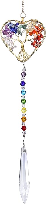 JSDDE Chakra Crystals Life Tree Suncatcher Heart Shape Window Decor view 1