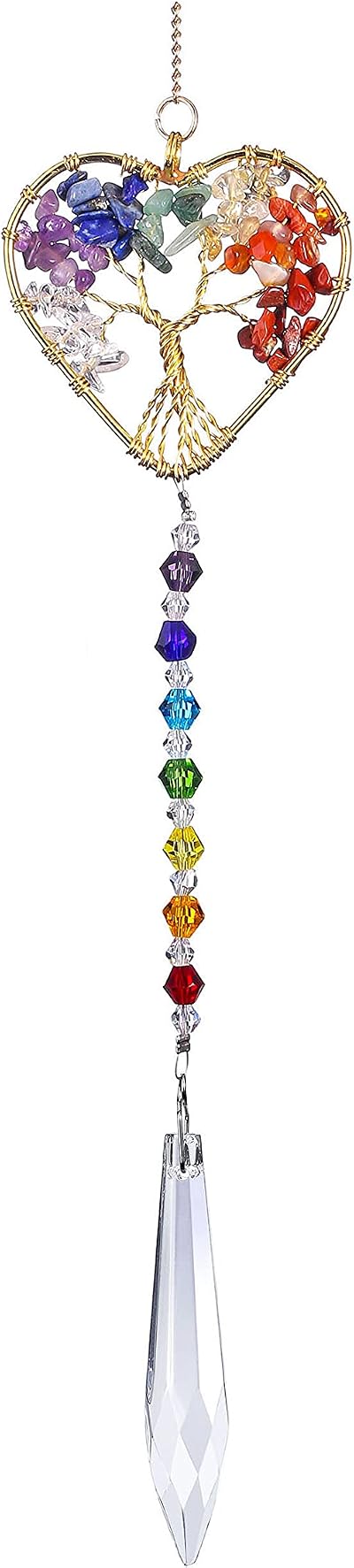 JSDDE Chakra Crystals Life Tree Suncatcher Heart Shape Window Decor