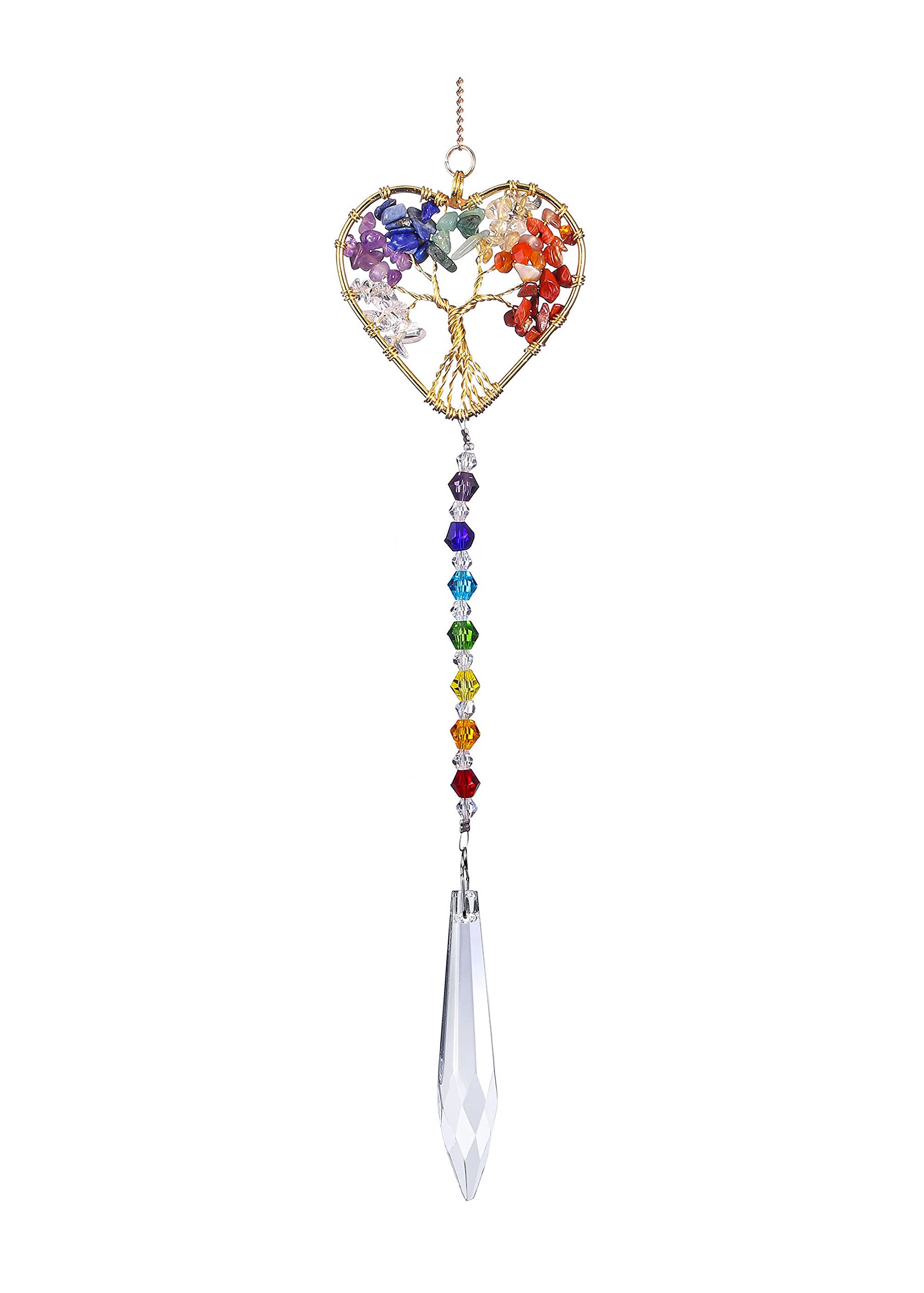 JSDDE 7 Chakra Crystals Life Tree Suncatcher Rainbow Makers Glass Crystal Sun Catchers Hanging Ornament for Windows Home Garden Decor (Heart Shape)