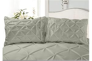 Precious Star Linen Silver Grey Pinch Pleated King Size Pillow Shams Long-Staple Egyptian Cotton Hotel Class Bedding Set of 2 Decorative Pillow Cover 20x40 Inch, Envelope Closure Soft & Cozy