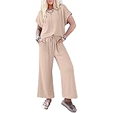 Dokotoo 2 Piece Sets for Women Casual Short Sleeve Summer Tops and High Rise Wide Leg Pants Lounge Sets