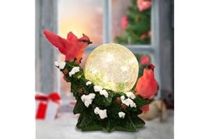 Qipade Christmas Table Decorations Cardinal Figurines with Solar LED Lights, Lighted Solar Cardinal Christmas Decorations Indoor Home Decor for Living Room Fireplace Table Decor 6.5 Inch