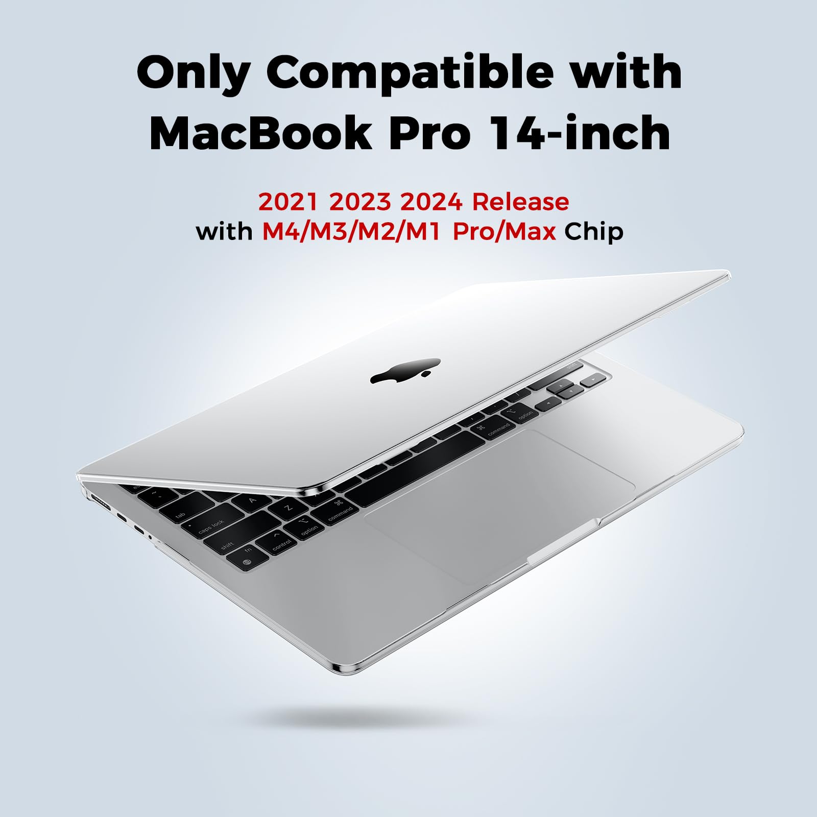 EooCoo Hülle kompatibel für MacBook Pro M4 14 Zoll A3112 A3185 A3401 M3 A2992 A2918 M2 A2779 M1 A2442 Pro/Max(2021-2024 Freisetzung), Glatt Transparent Cover Hartschale Schutzhülle Case, Kristall Klar