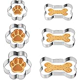 TIESOME 6 PCS Dog Bone Cookie Cutter, 3 Sizes Bone & Paw Print Cookie Cutters Set Stainless Steel Biscuit Mold Dog Theme Party Biscuit Cutter for Theme Party, Treats, and Homemade Baking