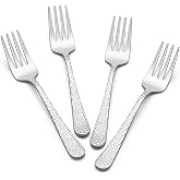 E-far Hammered Serving Forks, 4-Piece Stainless Steel Hostess Serving Utensils Set for Meat Catering Buffet Party Kitchen Restaurant, Non-toxic &amp; Dishwasher Safe