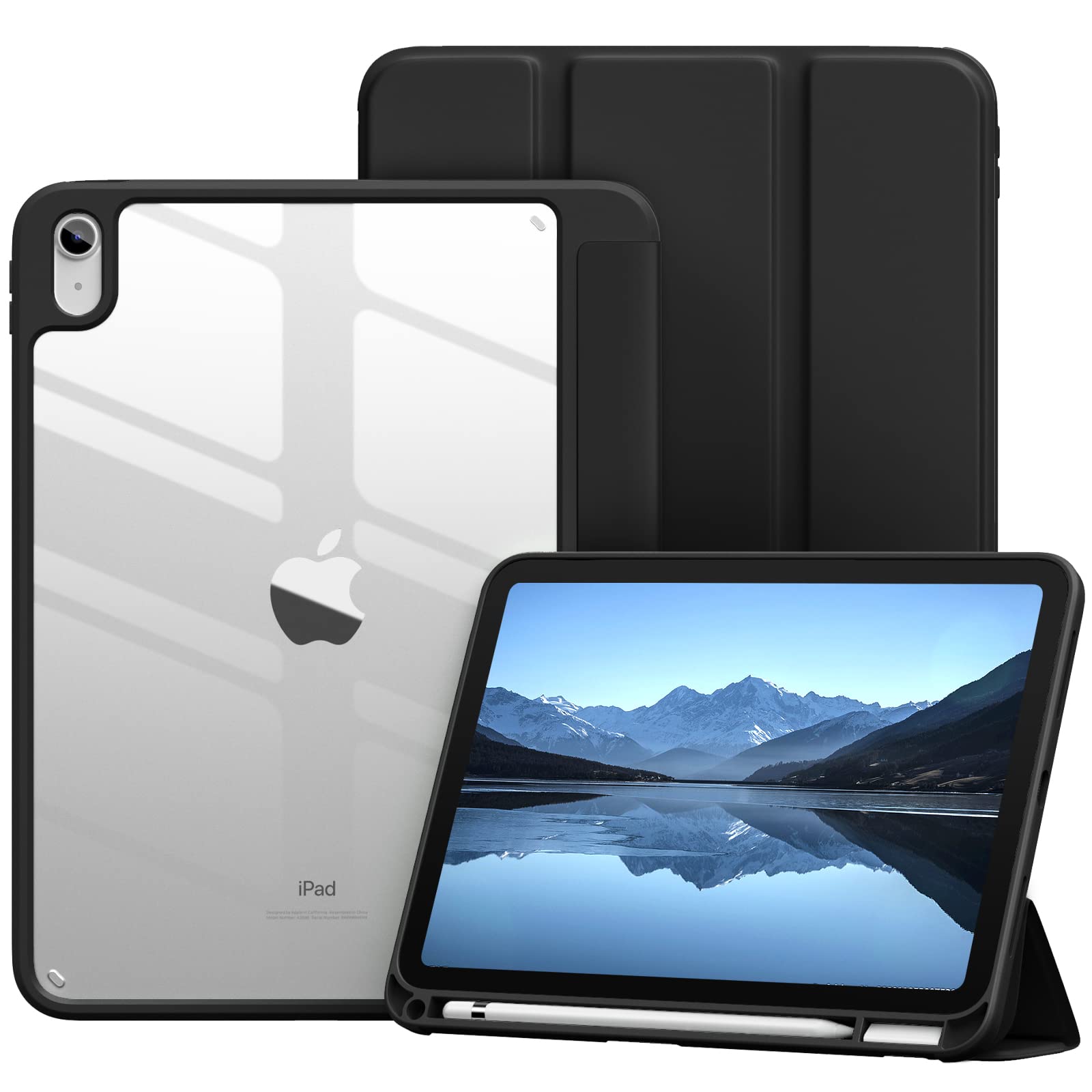 Vobafe Case for iPad (A16) 11th Generation 11 Inch 2025/iPad 10th Generation 10.9 Inch 2022 with Pencil Holder, PC Clear Back Cover, Slim Trifold Stand Case Supports Auto Wake/Sleep, Black — image 1