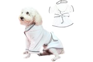 HDKUW Dog Bathrobe, Microfiber Fast Drying Absorbent Hooded Bath Towel White for Puppy Small Medium Large Dog Cat (M, White)