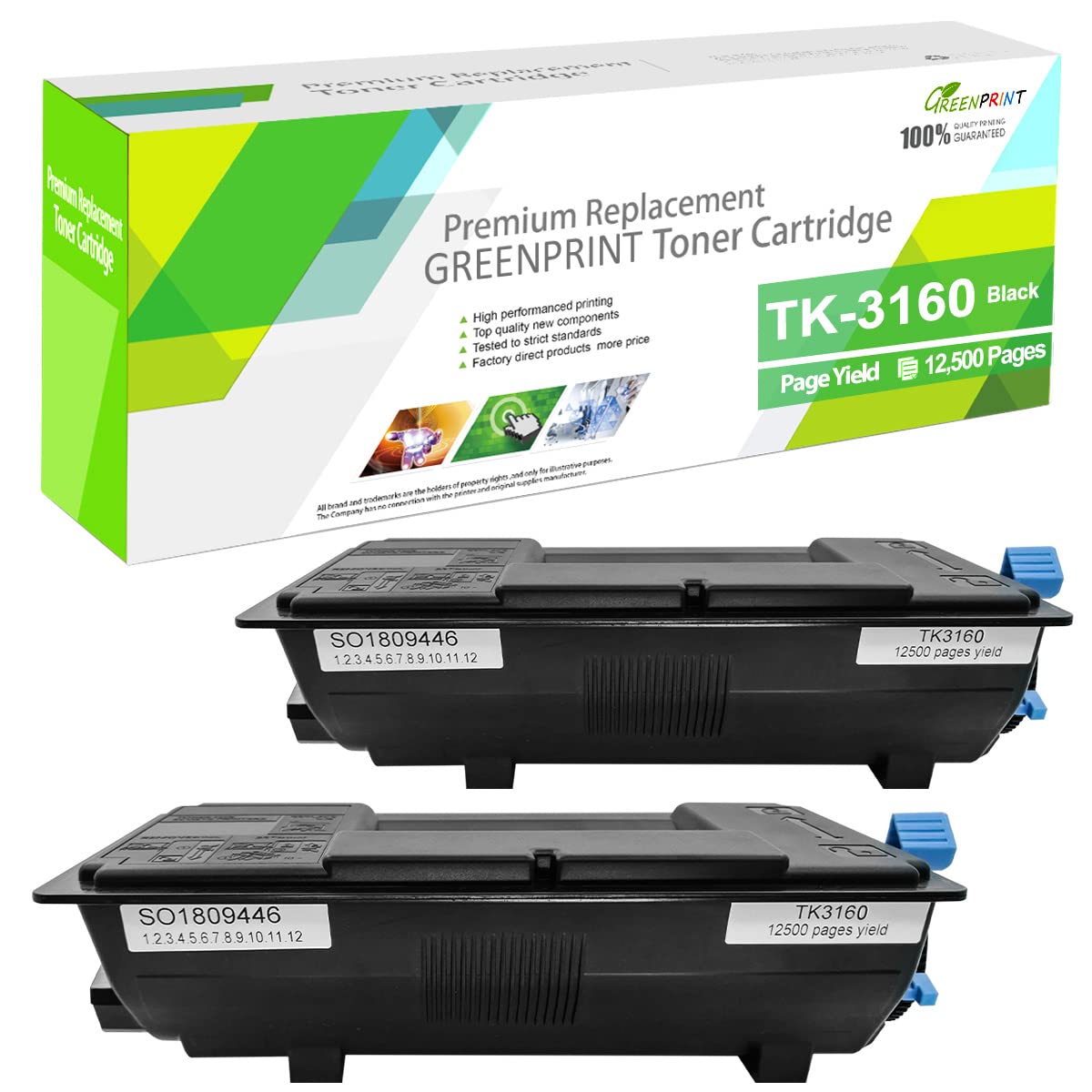 Compatible Toner Cartridge TK-3160K TK 3160 TK3160 2 Blacks 12500 Pages for Kyocera ECOSYS P3045dn, P3050dn, P3055dn, P3060dn, P3150dn, P3155dn, P3260dn, M3145dn, M3645dn, M3860idnf