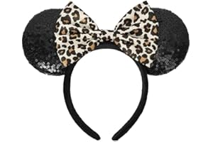 ASHONE Mouse Ears Headbands for Women Groups Leopard Ears Shiny Bows for Birthday Themed Events Accessories Party (Leopard, 1 Count (Pack of 1))