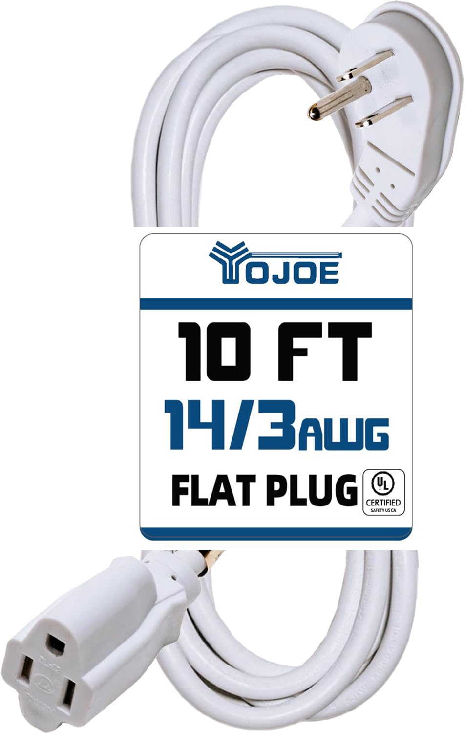 Photo 1 of YOJOE Flat Plug Indoor Extension Cord 10 ft, 3 Prong 15A Power Cord, 14 Gauge Heavy Duty White Extension Cord for Garage, Garden and Home, 14/3 SJTW, UL Listed