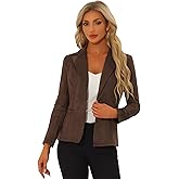 Allegra K Faux Suede Casual Blazer for Women's Lapel Collar Long Sleeve Work Office Jacket