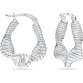 LeCalla 925 Sterling Silver Filigree Hoop Earrings | Hypoallergenic Lightweight Intricate Floral Filigree Earring Snap-Back Closure for Women