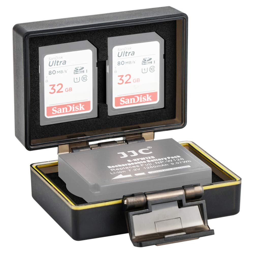 Water-Resistant Battery Storage Case & Memory Card Holder Protector for Fujifilm NP-W126 NP-W126S Battery, Fuji X-T100 X-A5 X-H1 X100F X-A10 X-Pro2 HS50EXR X-T3 X-T2 X-T20 X-T10 X-E3, SD Card Slots x2