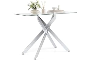 Giantex Glass Console Table, 45" Modern Entryway Table w/Clear Tempered Glass Top & Heavy Duty Metal Tubular Legs, Accent Sof