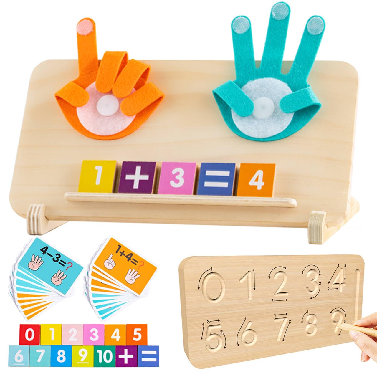 Montessori Toys for 3 Year Olds, Toys for 3 4 5 Year Old Boys Gifts Double-Sided Wood Montessori Math Toy, Number & Counting Tracing Board for Toddler 3-5, Math Game Set Birthday Gifts for Boys Girls