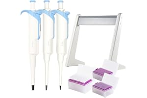 HUWAZINE micropipette kit: 0.5-10ul, 10-100ul, 100-1000ul Fully Autoclavable, 3 Racks of Pipette Tips (288 Tips), Pipette Stand