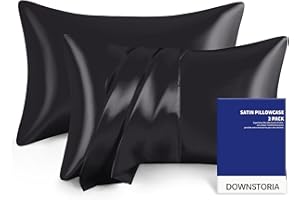 DOWNSTORIA Satin Pillowcase for Hair and Skin Similar to Silk Pillow Cases 2 Pack, Silky Pillow Cover with Envelope Closure Set of 2, Gifts for Women Men(20x30 Inches, Black)