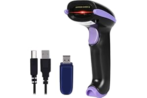 WoneNice 2.4G Wireless Barcode Scanner – 1D Handheld Cordless Barcode Reader for Retail, Warehouse, Inventory – 100ft Range, Plug & Play – Compatible with Windows, Linux, POS(Purple)