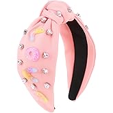 CURASA Valentines Day Headband Heart Head Band Pink Knotted Headbands for Women Girls Rhinestone Top Knot Hairband Crystal Wide Hair Bands Fashion Valentine's Day Hair Accessories for Women