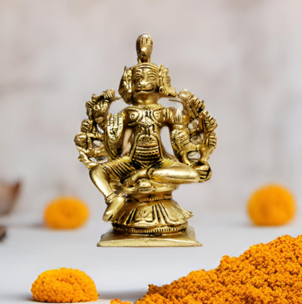 Purpledip Brass Idol Panchmukhi Hanuman: Collectible Statue for Home Temple (12071)