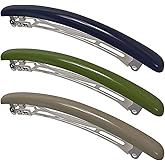 HYFEEL Skinny Hair Barrettes for Women Long Simple Acrylic French Hair Clips Elegant Classic Hairpins Steel Clip Clamp Girls Hair Accessories Navy Blue Dark Green Light Brown 3Pcs/set